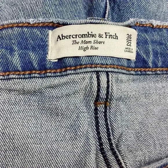 Abercrombie & Fitch Women 22 36 High Rise The Mom Cutoff Shorts Blue Raw Hem NEW - Picture 9 of 10
